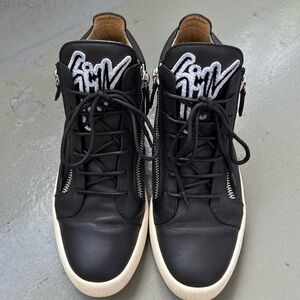 Giuseppe Zanotti Varsity Felt Logo Mid-Top Sneakers | Black Leather | Size 43